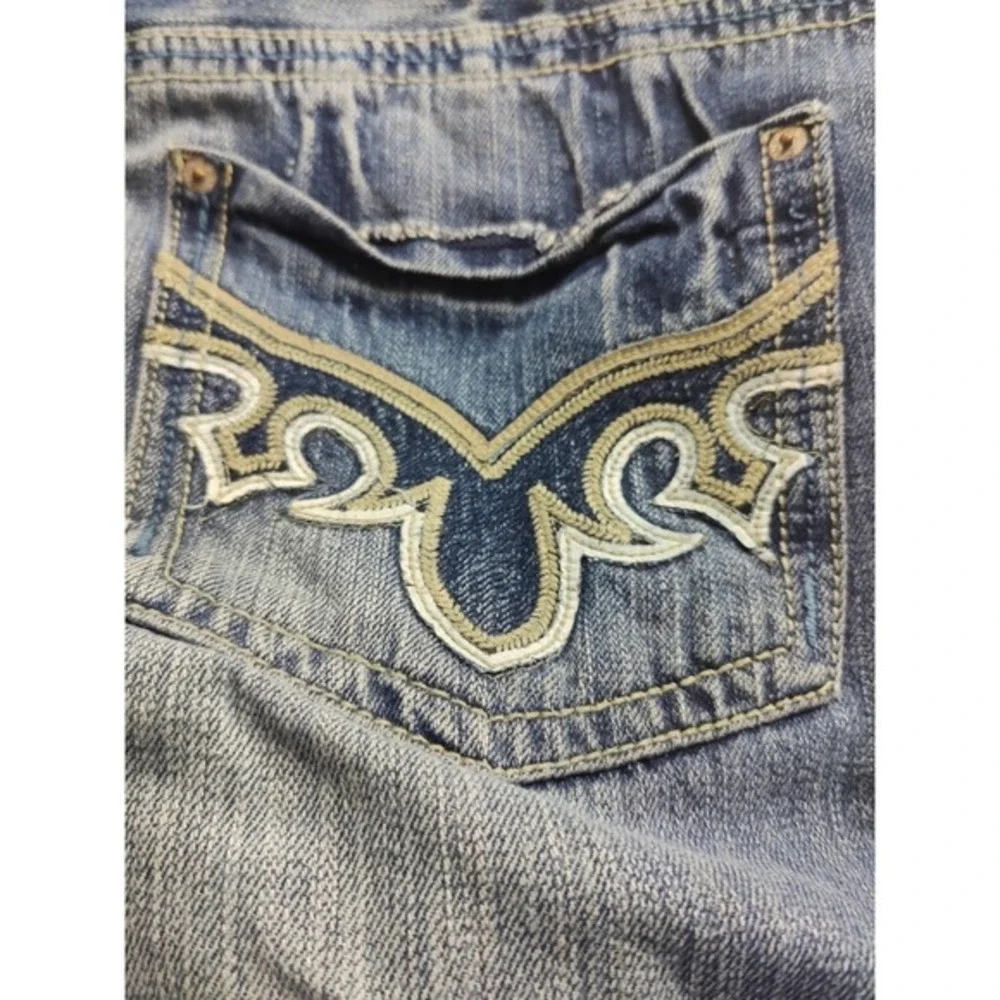 Embellished Pockets Distressed Denim Blue‎ Relaxed Fit western BB BLACK Jean
